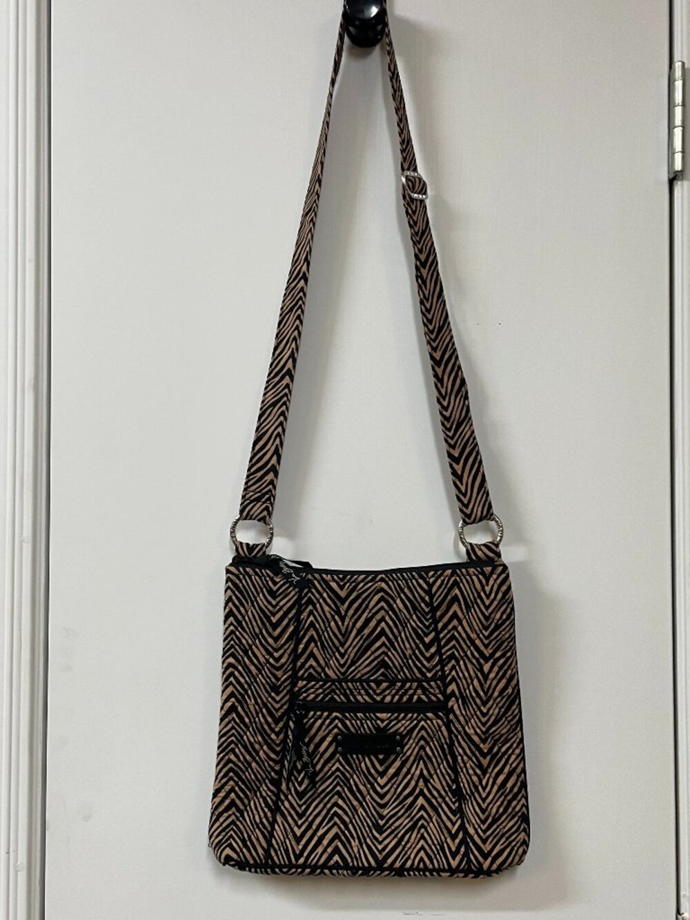Vera Bradley Brown Black Zebra Pattern Cotton Crossbody Purse Bag